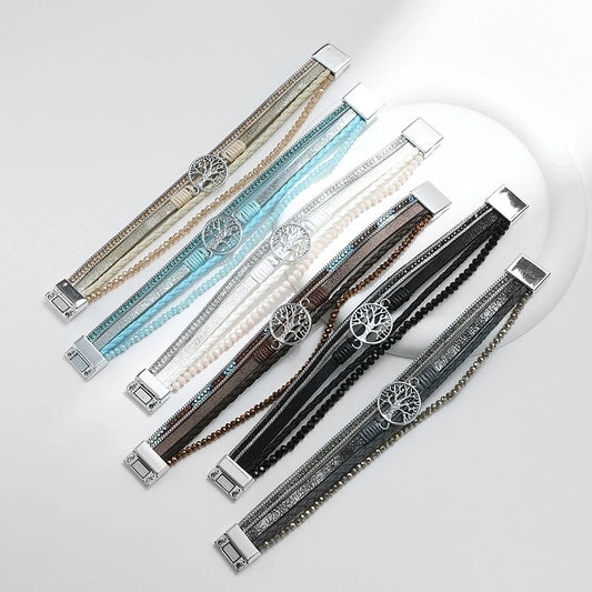 Retro Geometric Life Tree Leather Women's Wristband