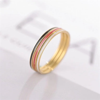 Fashion Stripe Titanium Steel 18K Gold Plated Enamel Rings