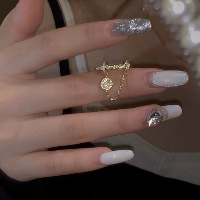 Elegant Lady Geometric Copper Inlay Zircon Open Rings