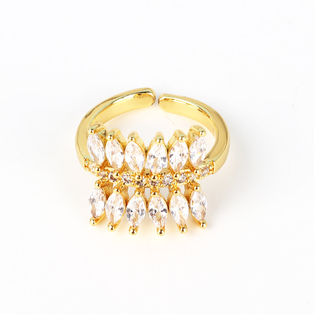 Moderate Luxury Women Fan-Shape Square Heart Circle Gold Plated Copper Rings