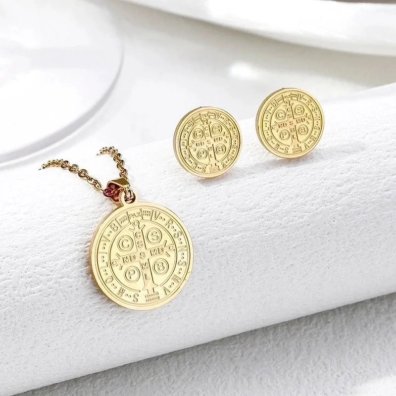 Vintage Style Geometric 304 Stainless Steel 18K Gold Plated Plating Earrings Necklace