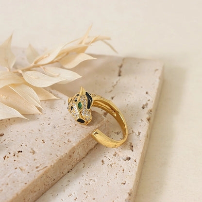 Sweet Round Copper Plating Inlay Rhinestones 18k Gold Plated Open Rings