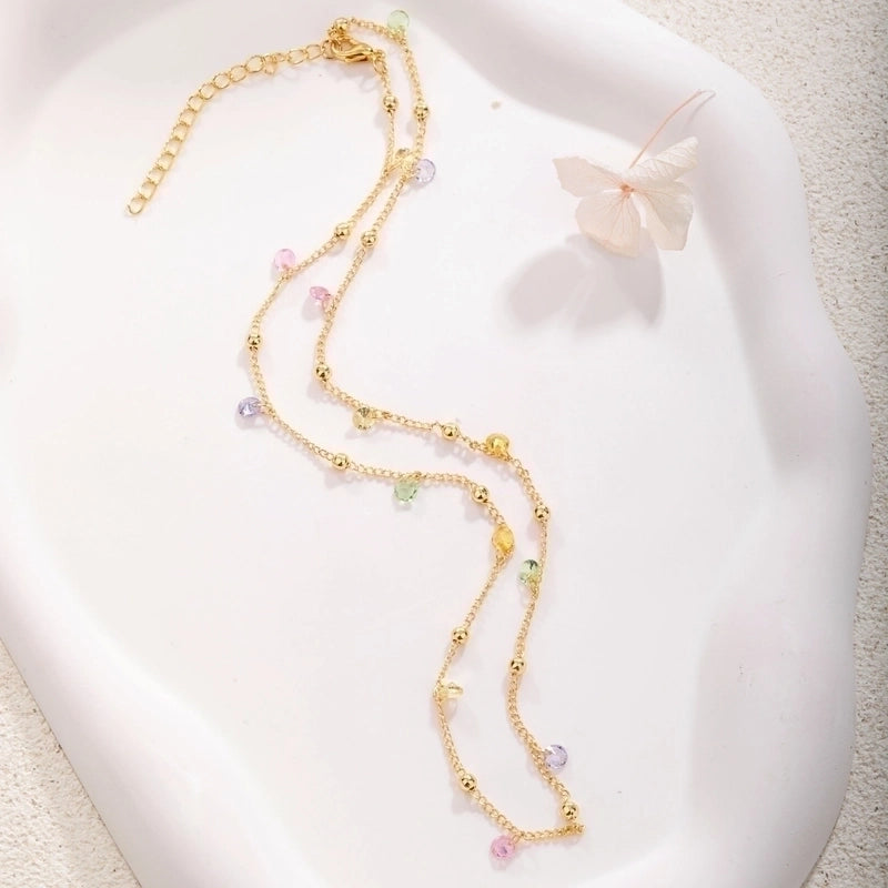 Sweet Water Droplets Heart Shape Gold Plated Artificial Crystal Copper Necklace