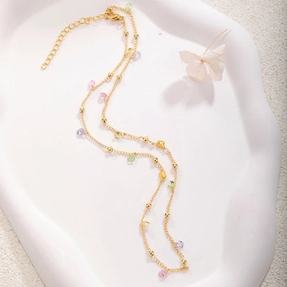 Sweet Water Droplets Heart Shape Gold Plated Artificial Crystal Copper Necklace