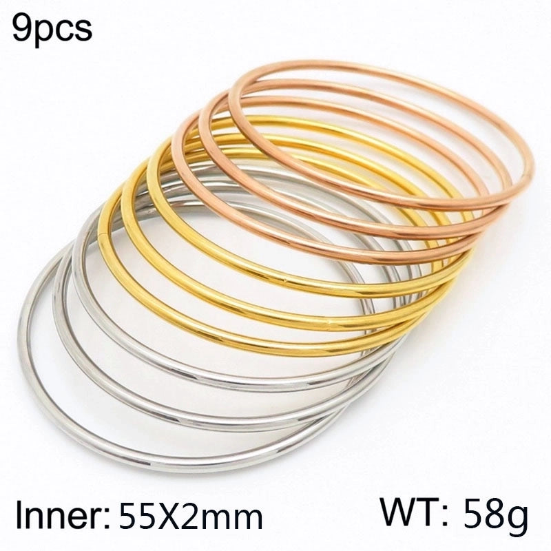 304 Stainless Steel 18K Gold Plated Minimalist Round Solid Color Bangle