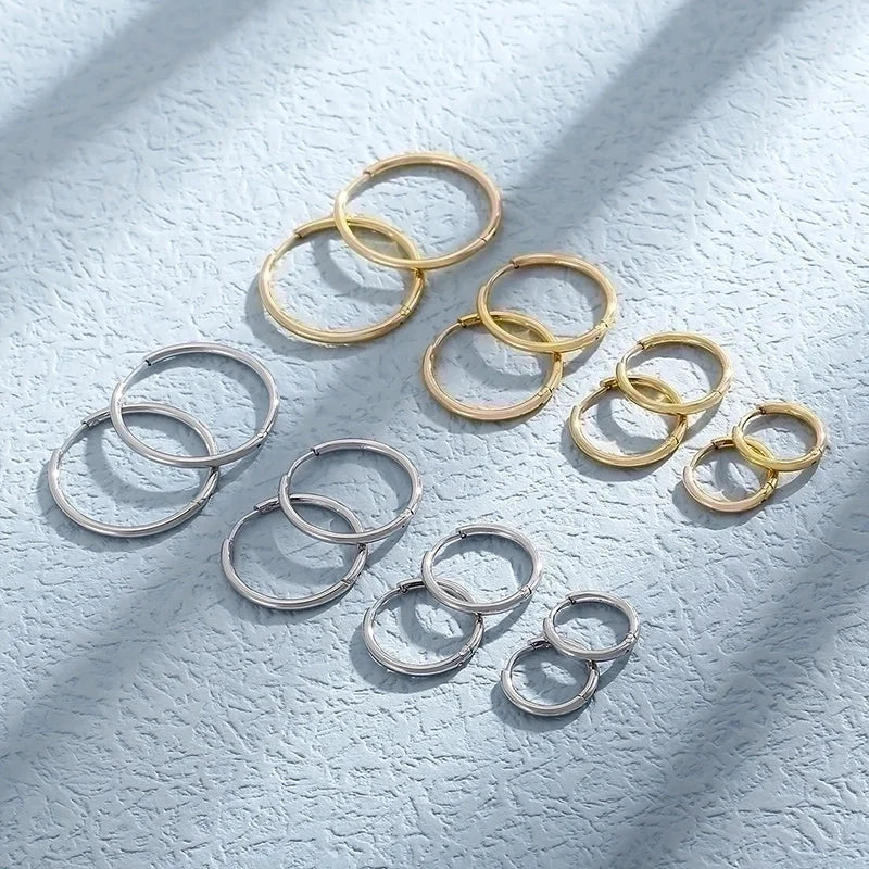 1 Pair Streetwear Solid Color Titanium Steel 18K Gold Plated Hoop Earrings