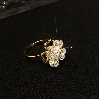 Fashion Heart Shape Butterfly Copper Plating Zircon Open Ring