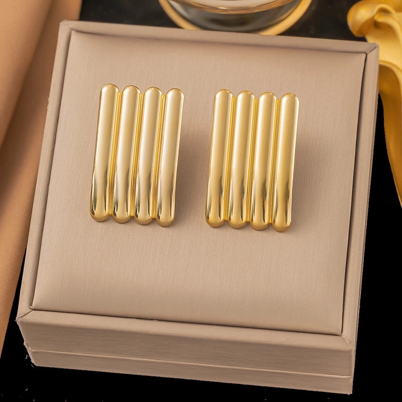 1 Pair Casual Minimalist Geometric Pleated Titanium Steel Ear Studs
