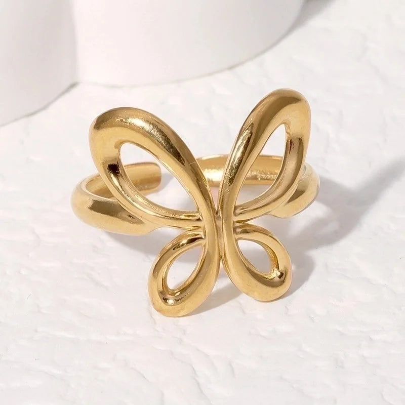 304 Stainless Steel 18K Gold Plated Minimalist Plating Butterfly Open Rings