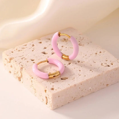 [Whole Titanium Steel] Fashion Colorful Oil Necklace Earrings Geometric Round Titanium Steel Earrings