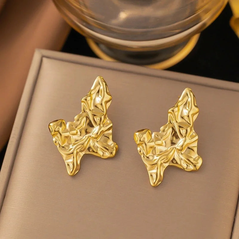 1 Pair Casual Minimalist Geometric Pleated Titanium Steel Ear Studs