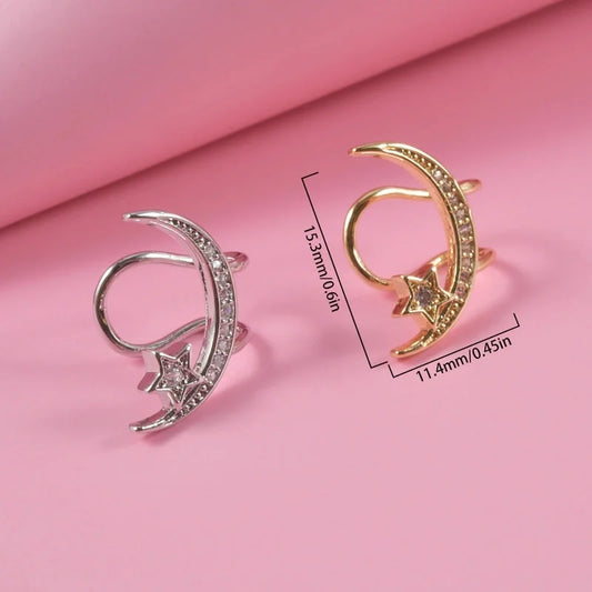 2 Pieces Casual Star Moon Polishing 304 Stainless Steel Zircon 18K Gold Plated Stainless Steel Earrings