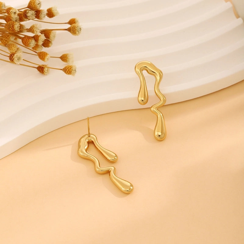 1 Pair Casual Minimalist Streetwear Waves Heart Shape Flower Plating 304 Stainless Steel Ear Studs