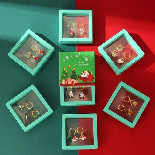 A Pair Of Christmas 18K Real Gold Stainless Steel Colorful Oil Necklace Christmas Tree Elk Earrings Ear Clip Women's Christmas Gift