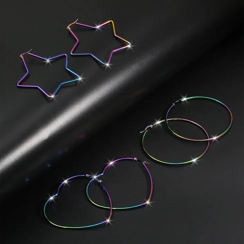 1 Pair Hip-Hop Exaggerated Luxurious Pentagram Round Heart Shape Plating 304 Stainless Steel Stainless Steel Earrings