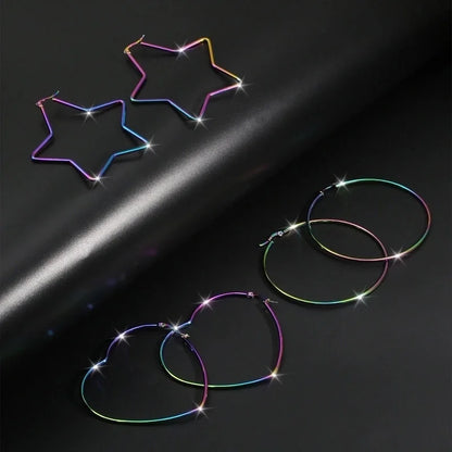 1 Pair Hip-Hop Exaggerated Luxurious Pentagram Round Heart Shape Plating 304 Stainless Steel Stainless Steel Earrings