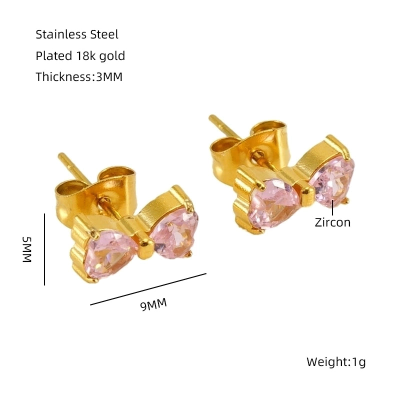 1 Pair Elegant Classical Vintage Style Flower Bow Knot Plating Inlay 304 Stainless Steel Zircon 18K Gold Plated Ear Studs