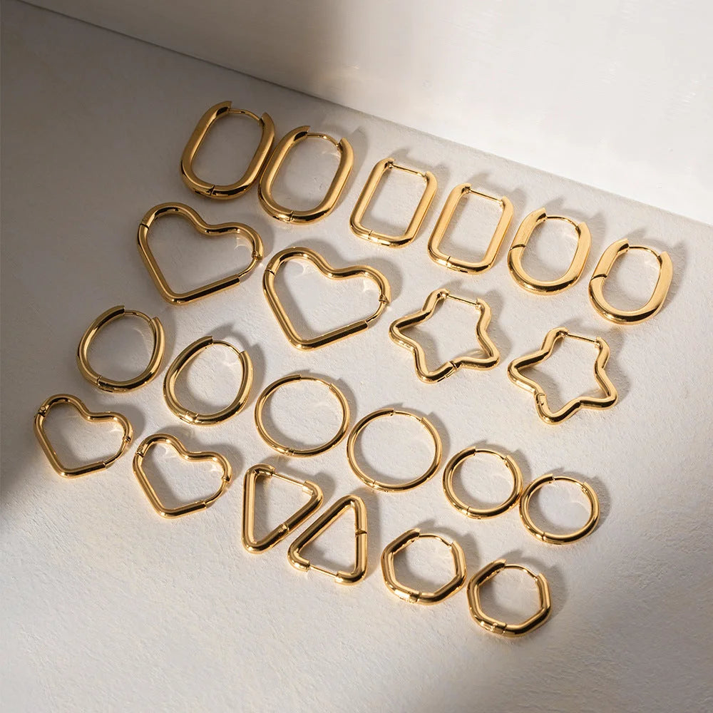 IG Style Heart Asymmetrical Geometric Stainless Steel 18K Gold Plated Earrings