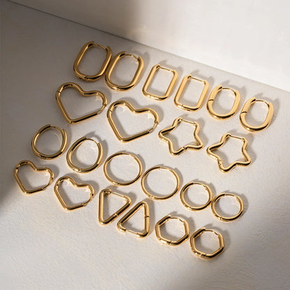 IG Style Heart Asymmetrical Geometric Stainless Steel 18K Gold Plated Earrings