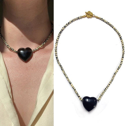 2 Pieces Minimalist Heart Shape Natural Stone Titanium Steel Pendant Necklace In Bulk