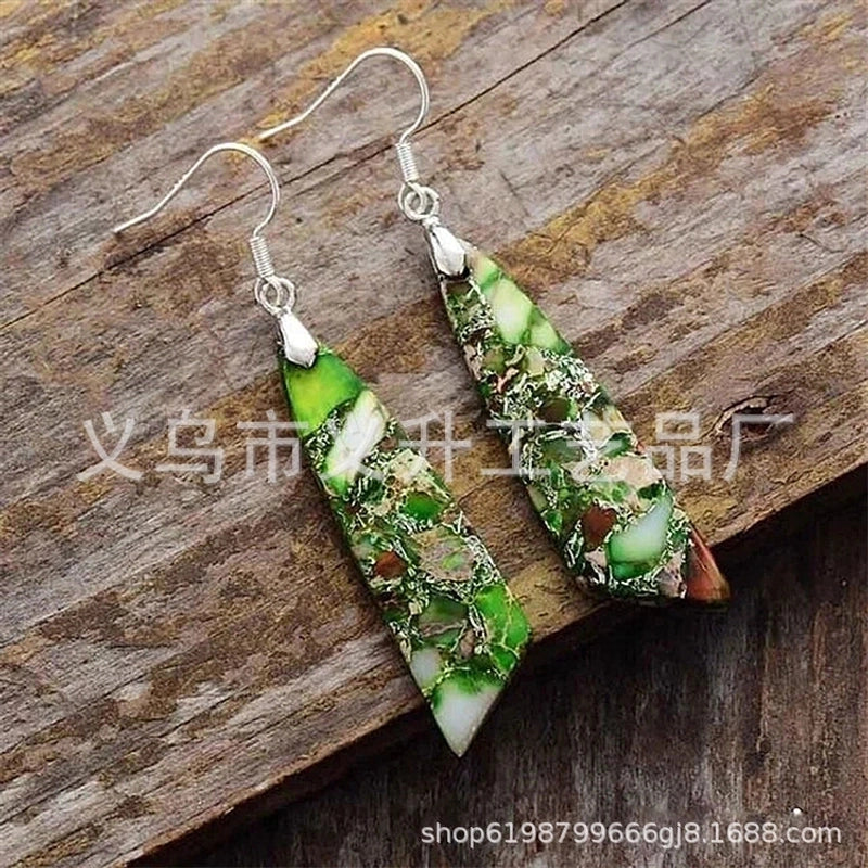 1 Pair Classic Style Water Droplets Patchwork Agate Drop Earrings