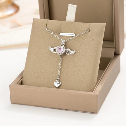 304 Stainless Steel Copper 18K Gold Plated K Gold Plated Inlay Heart Shape Wings Butterfly Zircon Pendant Necklace