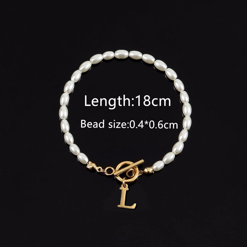 Elegant Minimalist Classic Style Letter 304 Stainless Steel Artificial Pearl Bracelets In Bulk