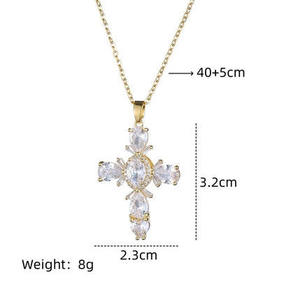 201 Stainless Steel Copper White Gold Plated Gold Plated Minimalist Classic Style Plating Inlay Cross Glass Zircon Pendant Necklace