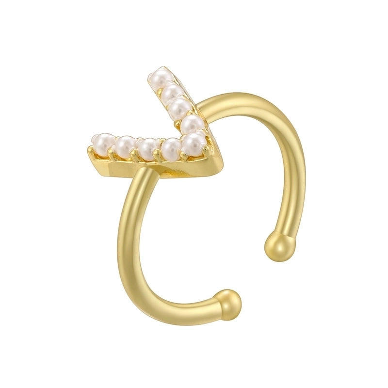 Copper 18K Gold Plated Plating Inlay Letter Artificial Pearls Open Rings