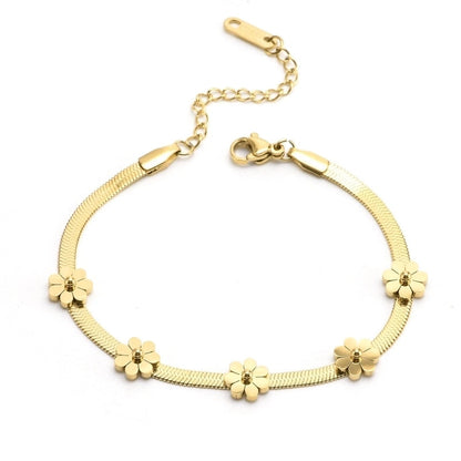 Titanium Steel 18K Gold Plated Cute Sweet Plating Daisy Titanium Steel Bracelets Anklet
