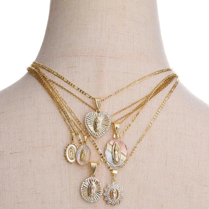 Religion Classic Style Human Virgin Mary 201 Stainless Steel Copper Shell Zircon 18K Gold Plated Pendant Necklace