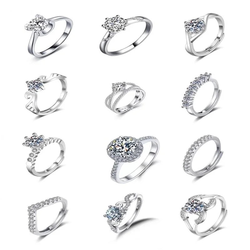 Copper Inlay Waves Heart Shape Crown Zircon Open Rings