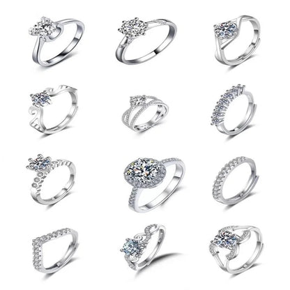 Copper Inlay Waves Heart Shape Crown Zircon Open Rings