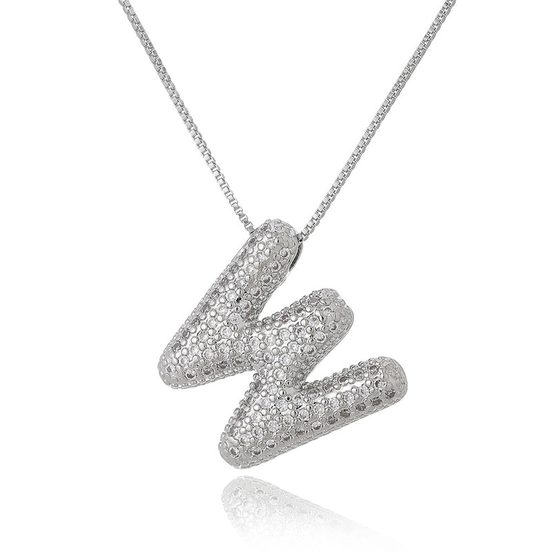 Copper Inlay Letter Zircon Pendant Necklace