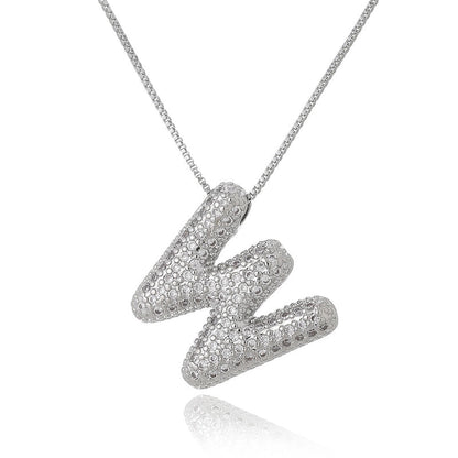 Copper Inlay Letter Zircon Pendant Necklace