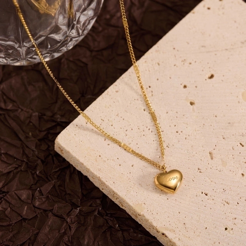 Titanium Steel Copper Leaf Heart Shape Pendant Necklace