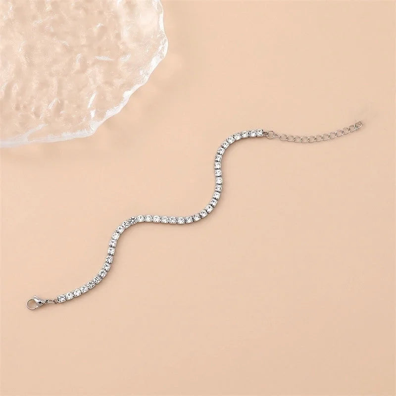 3 Pieces Minimalist Shiny Geometric 304 Stainless Steel Rhinestones Bracelets In Bulk