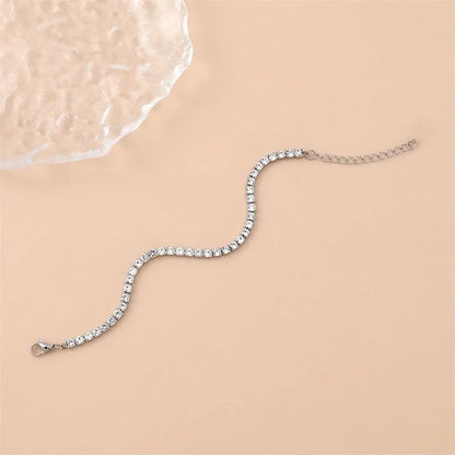 3 Pieces Minimalist Shiny Geometric 304 Stainless Steel Rhinestones Bracelets In Bulk