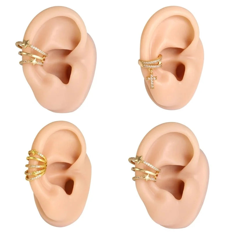 1 Piece Casual Modern Style Pentagram Cross Star Plating Inlay Copper Zircon 18K Gold Plated Ear Cuffs