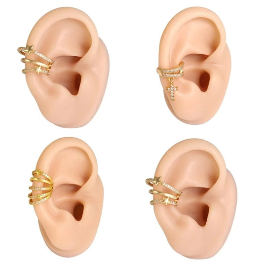 1 Piece Casual Modern Style Pentagram Cross Star Plating Inlay Copper Zircon 18K Gold Plated Ear Cuffs