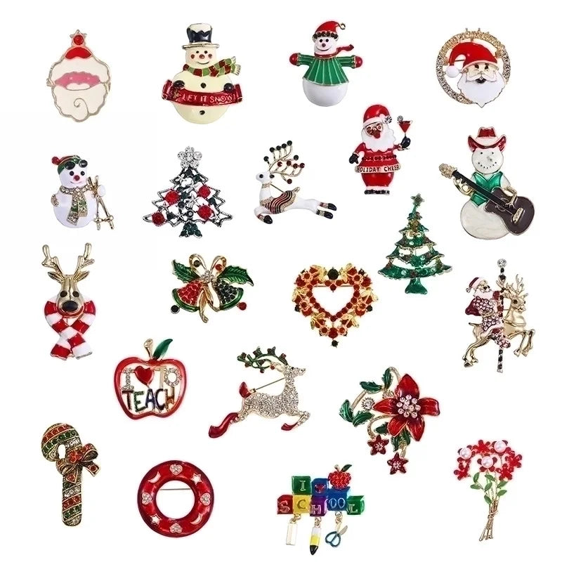 Fashion Pin Christmas Tree Alloy Plating Rhinestones Women'S Brooches