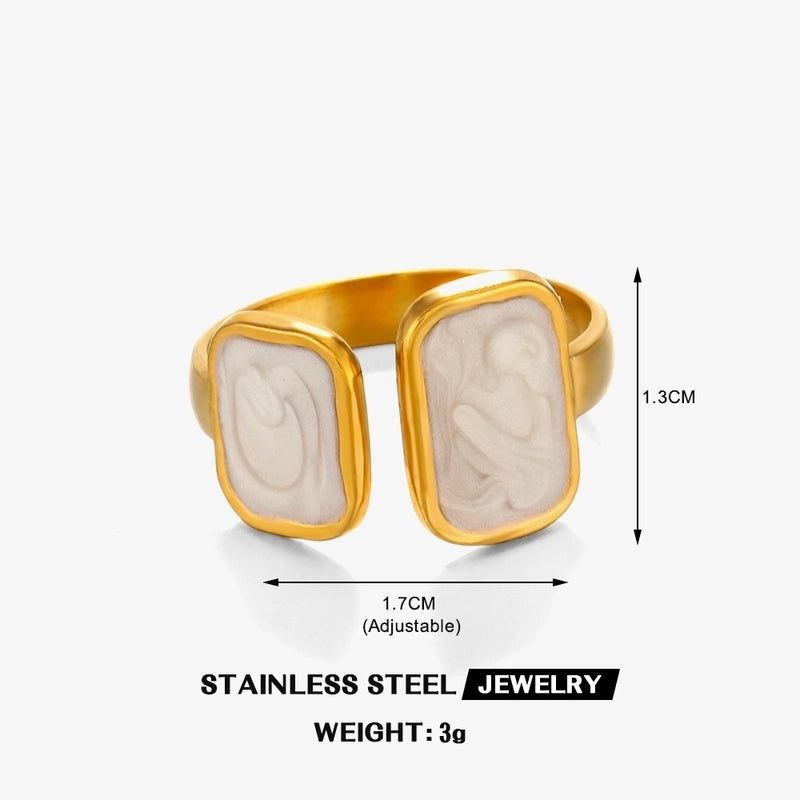 304 Stainless Steel 18K Gold Plated Minimalist Enamel Round Square Open Rings