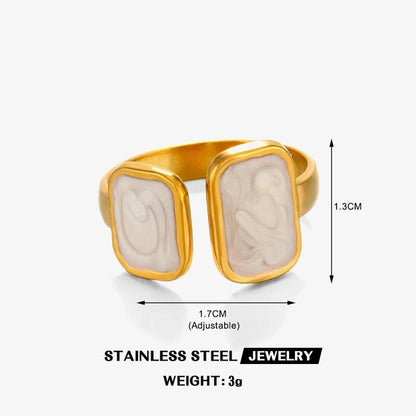 304 Stainless Steel 18K Gold Plated Minimalist Enamel Round Square Open Rings