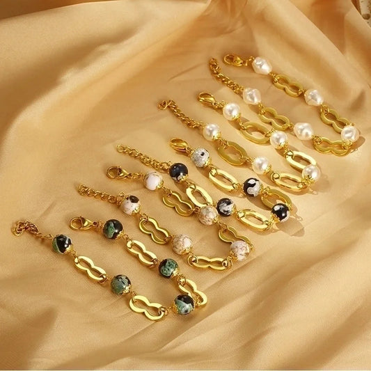 Minimalist Round 304 Stainless Steel Resin 18K Gold Plated Bracelets In Bulk