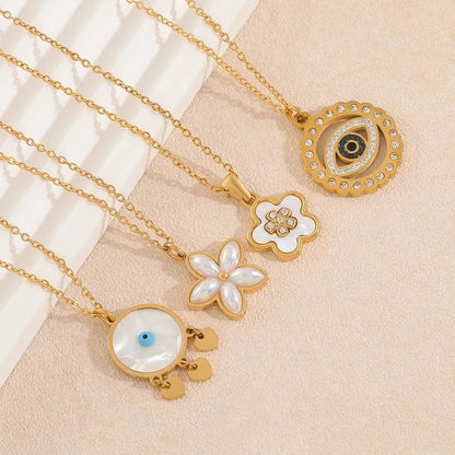 Casual Classic Style Commute Devil's Eye Heart Shape 304 Stainless Steel Zircon 18K Gold Plated Gold Plated Plating Stainless Steel Necklaces