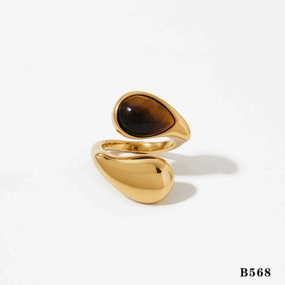 Modern Style Artistic Geometric 316 Stainless Steel Pearl Tiger Eye 16K Gold Plated White Gold Plated Gold Plated Open Rings