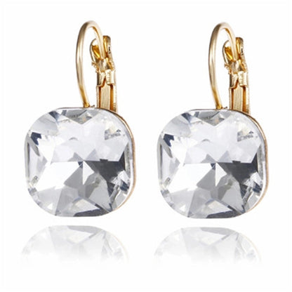 1 Pair Casual Sweet Classic Style Square Inlay Copper Glass 18K Gold Plated Drop Earrings