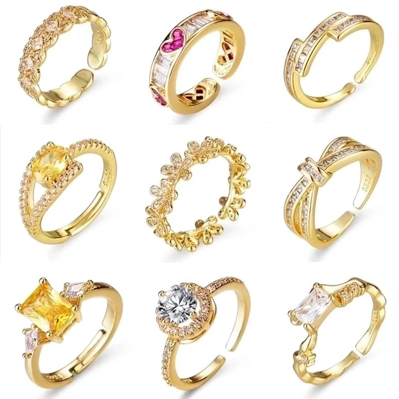 Luxurious Square Copper Plating Inlay Zircon Open Ring