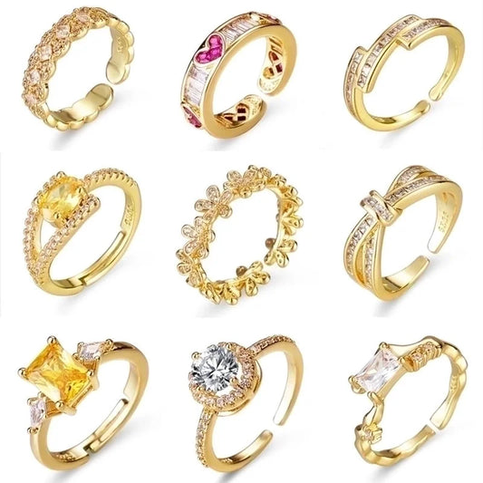 Luxurious Square Copper Plating Inlay Zircon Open Ring