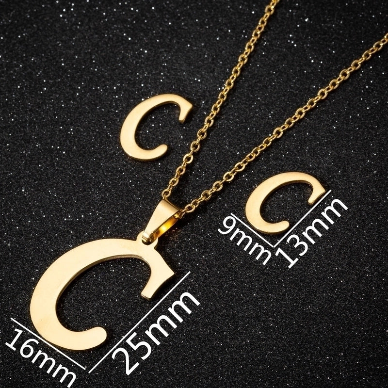 Women\'s Fashion Minimalist Letter Stainless Steel Pendant Necklace Ear Studs Plating Jewelry Sets